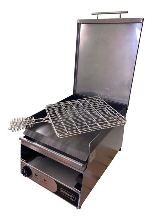 Plancha Lisa Hamburguesera Eléctrica Con Tostador R8 Color Plateado