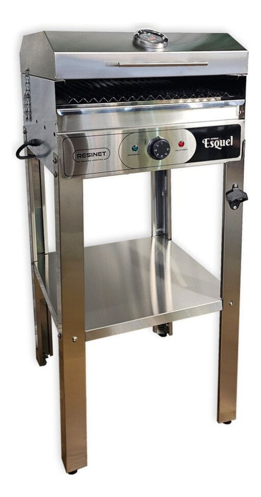 Parrilla Eléctrica Esquel 40x40 Acero + Base Balcón + Funda  Gris