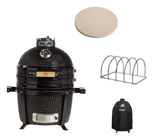 Parrilla A Carbón Kamado Kadu 15 Bbq Ribs Pizzera Y Funda Negro