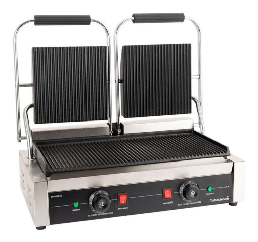 Grill Panini Plancha Doble Contacto Turboblender Tb-grillv2 Gris