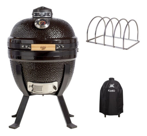 Parrilla A Carbón Kamado Kadu 14 Ahumador Ribs Y Funda  Negro