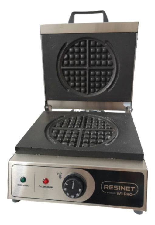 Waflera Profesional Eléctrica Teflonada Redonda 4 Waffles  Plateado