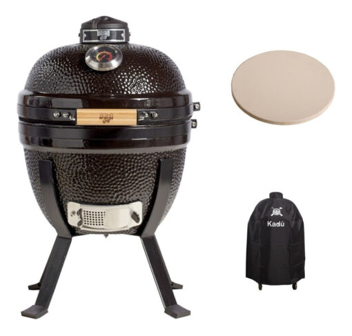 Parrilla A Carbón Kamado Kadu 14 Ahumador Funda Y Piedra  Negro