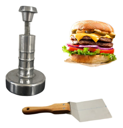 Hamburguesera Manual Golpe 10 Aluminio Espejo + Espátula Plateado