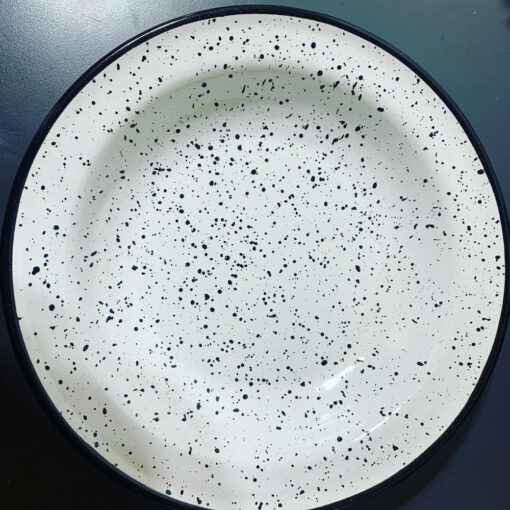 Plato Playo Redondo Metal Enlozado 20cm Salpicado Postre X 4 Blanco Y Negro - Imagen 4
