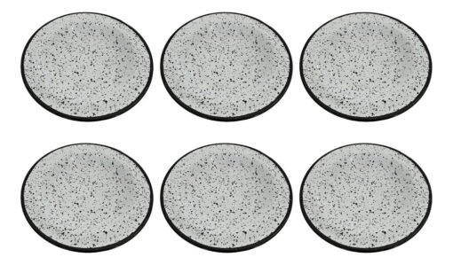 Pack Plato Hondo Redondo Metal Enlozado Salpicado 26 Cm X 6 Blanco Y Negro
