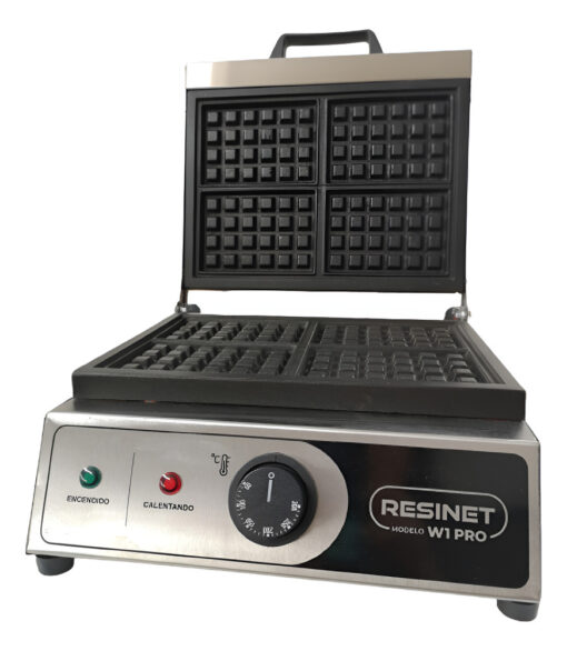 Waflera Profesional Eléctrica Teflonada Cuadrada 4 Waffles  Plateado
