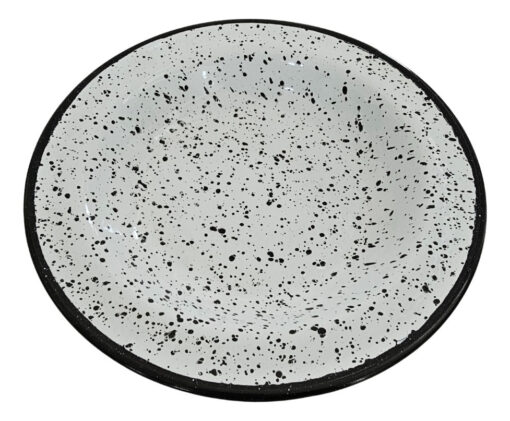 Set De 3 Platos Enlozados Blanco Y Negro Playo Hondo Postre Blanco Y Negro - Imagen 4