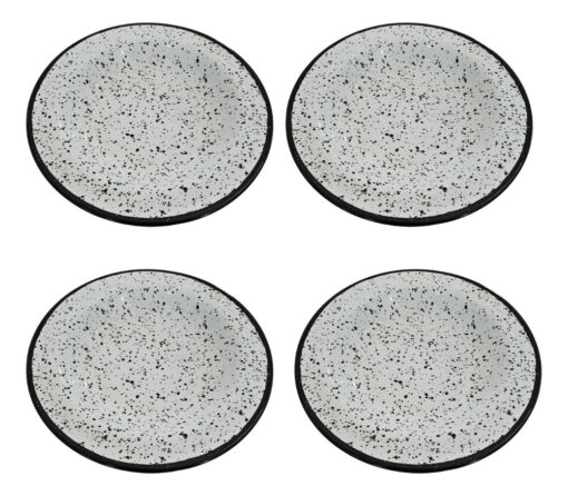 Pack Plato Hondo Redondo Metal Enlozado Salpicado 26 Cm X 4 Blanco Y Negro