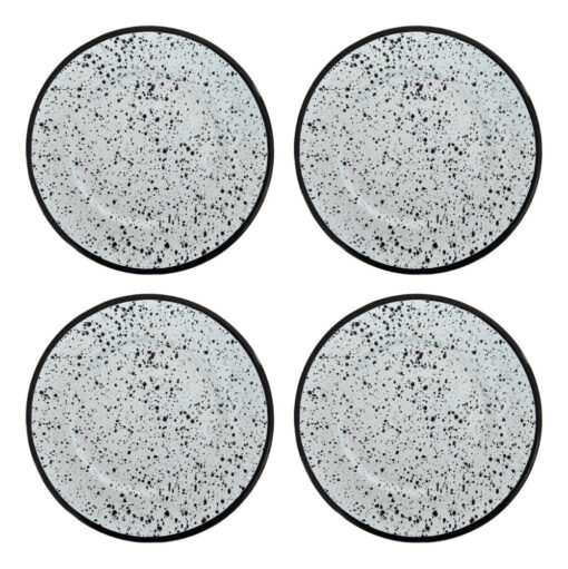 Pack Plato Playo Redondo Enlozado 26cm Salpicado Blanco X 4 Blanco Y Negro Salpicado