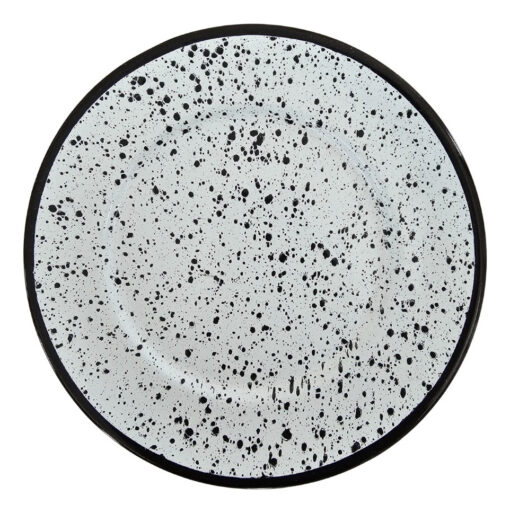 Plato Playo Redondo Metal Enlozado 20cm Salpicado Postre X 1 Blanco Y Negro