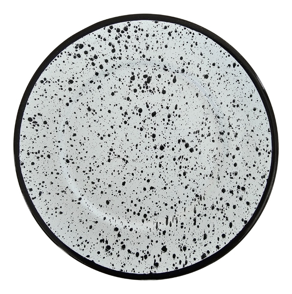 Set De 3 Platos Enlozados Blanco Y Negro Playo Hondo Postre - Imagen 5