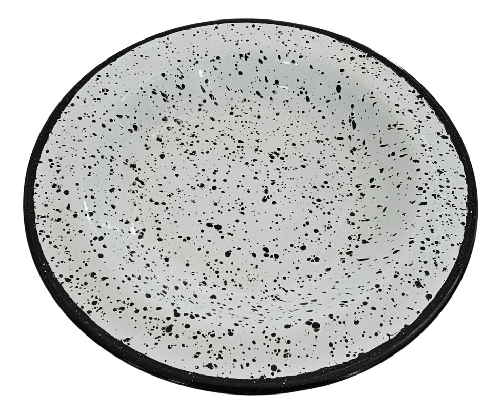 Set De 3 Platos Enlozados Blanco Y Negro Playo Hondo Postre - Imagen 3