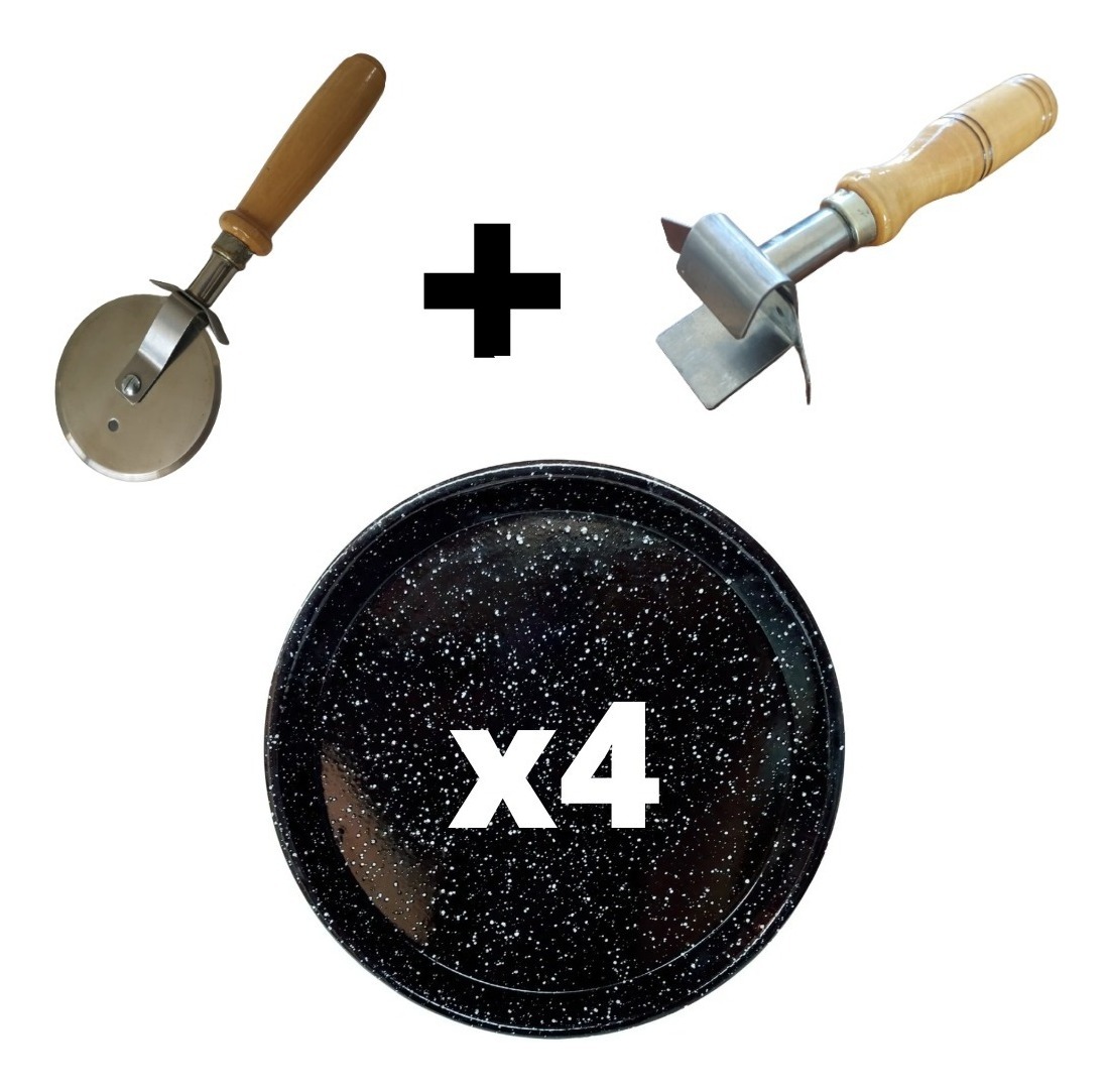 Pack Full 4 Pizzeras Enlozada Molde Pizza 36 + Rueda + Pinza - Imagen 2