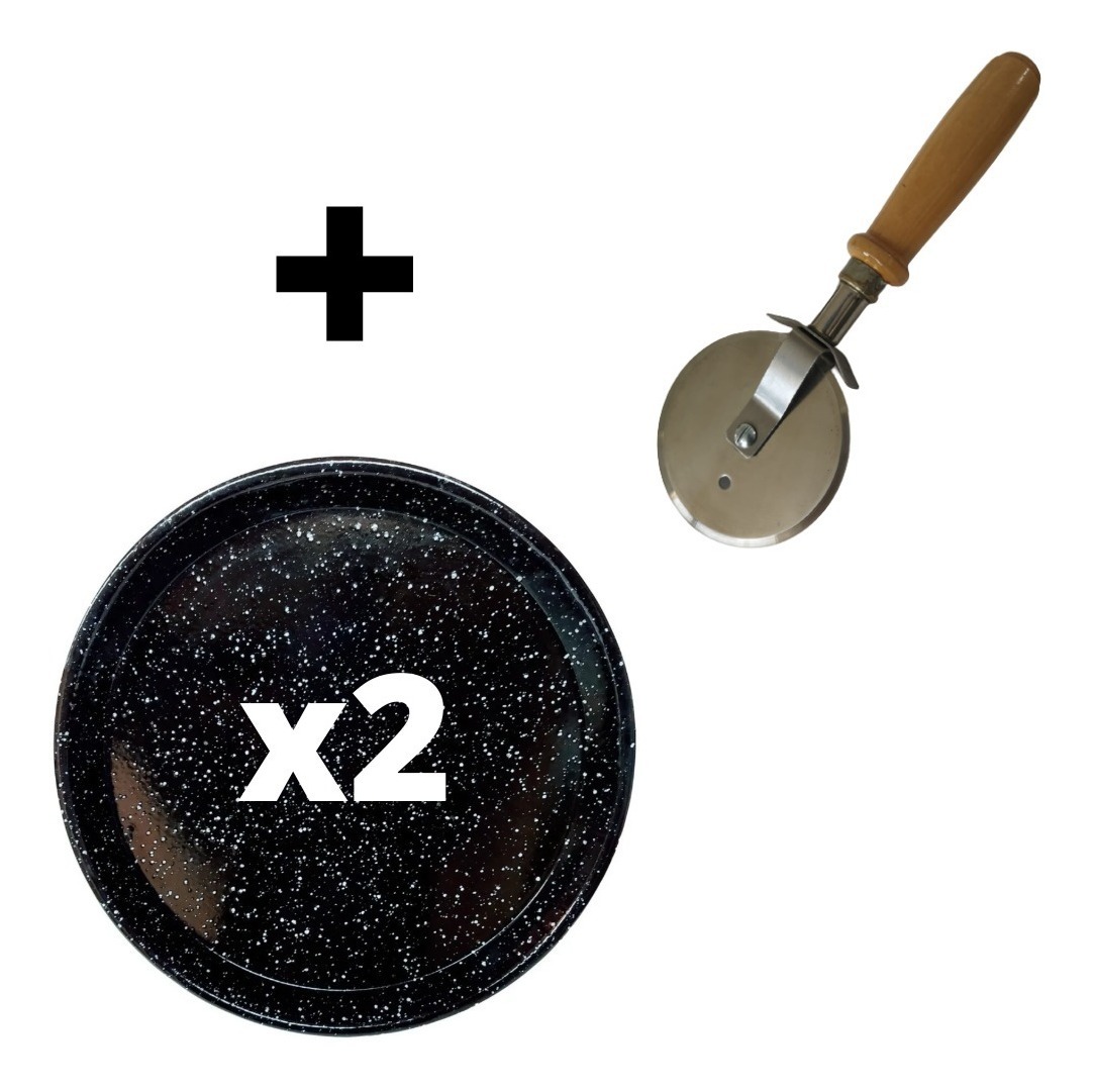 Pack 2 Pizzeras Enlozadas Salpicada Molde Pizza 36 + Rueda - Imagen 2