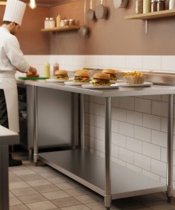 Mesa De Trabajo Mesada Acero 120 Zócalo Estante Regulable